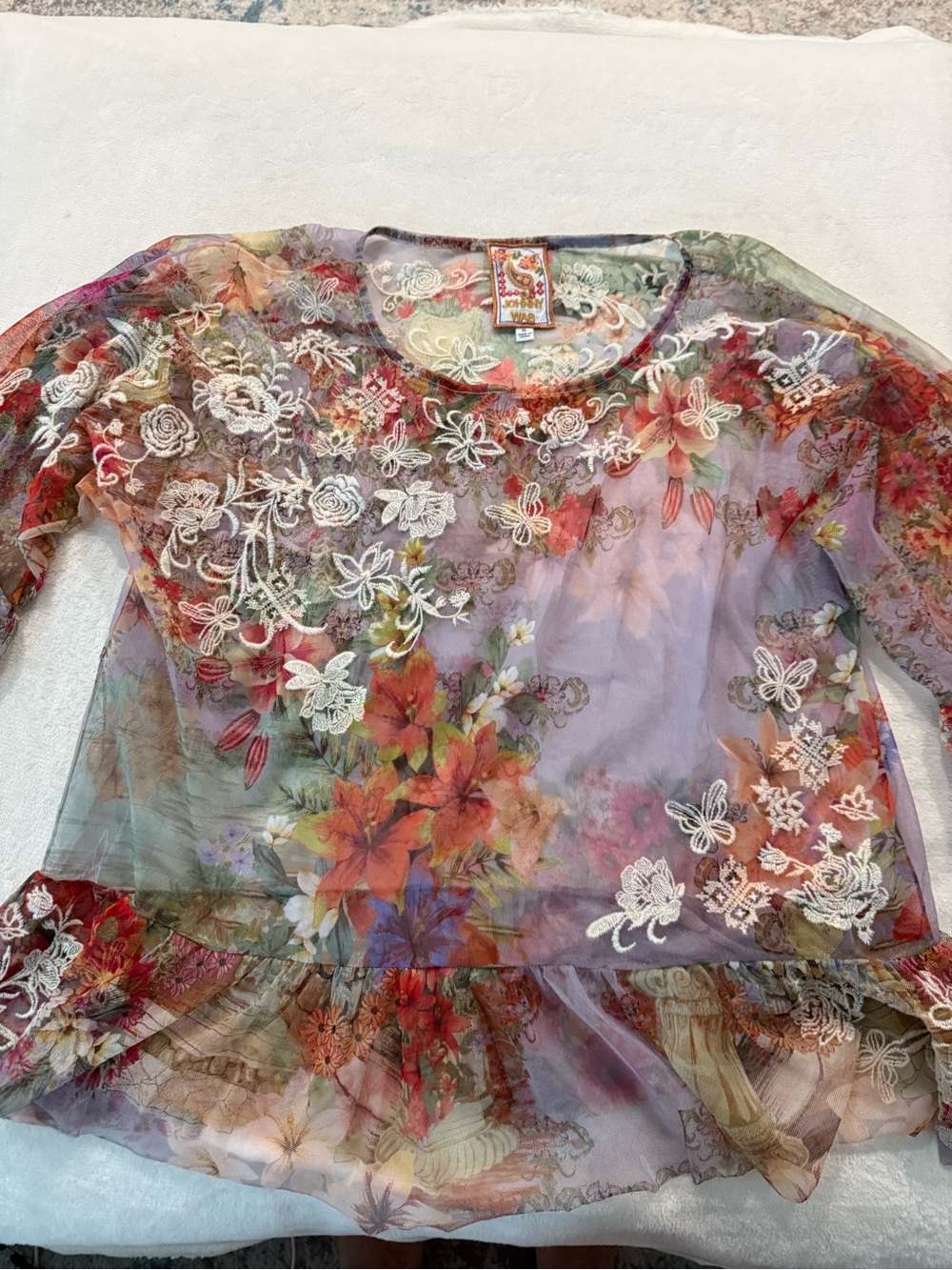 Johnny Was MAE MESH TOP Asteria Size XL D73